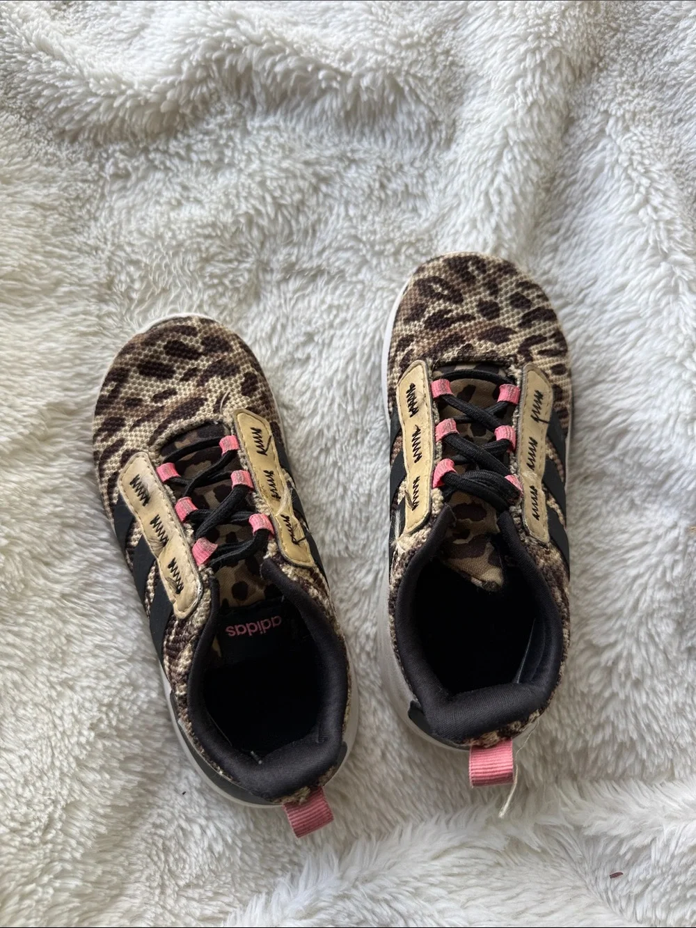 adidas Kids Leopard Print Sneakers in Brown and Black with Pink Accents